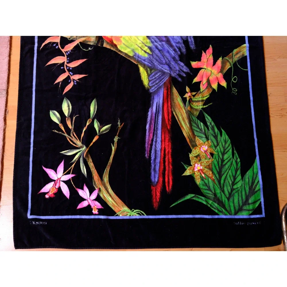 Vintage Karsten Tullio Pascoli Macaw Parrot Beach Towel Tropical Brazil 40x63